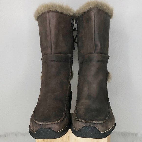Earth Spirit Daphne Brown Leather Zip Up Faux Fur Trim Wedge Boot Women's Size 7 - Picture 3 of 6